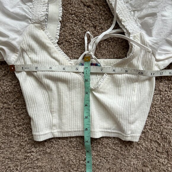 Urban Outfitters Rozi Puff Sleeve Front Tie White Blouse Size XS - Picture 9 of 11
